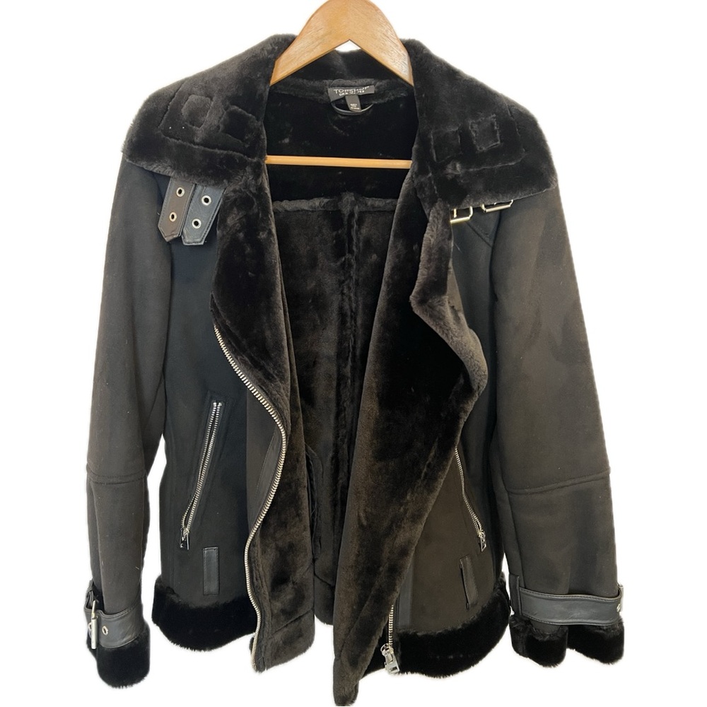 Women's Black Faux Shearling Moto Jacket